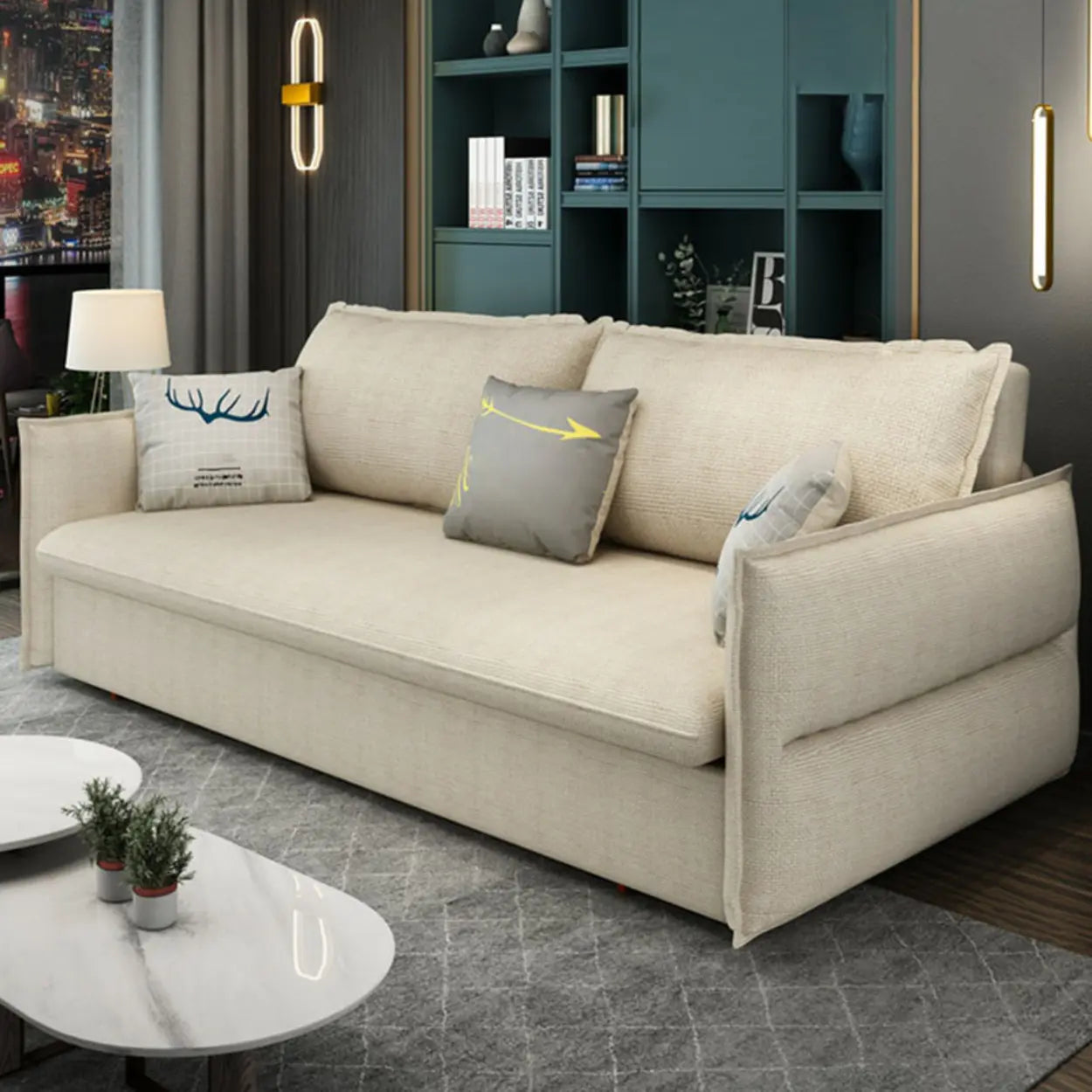 White Recessed-Arm Sleeper Sofa with Slipcover — Latex