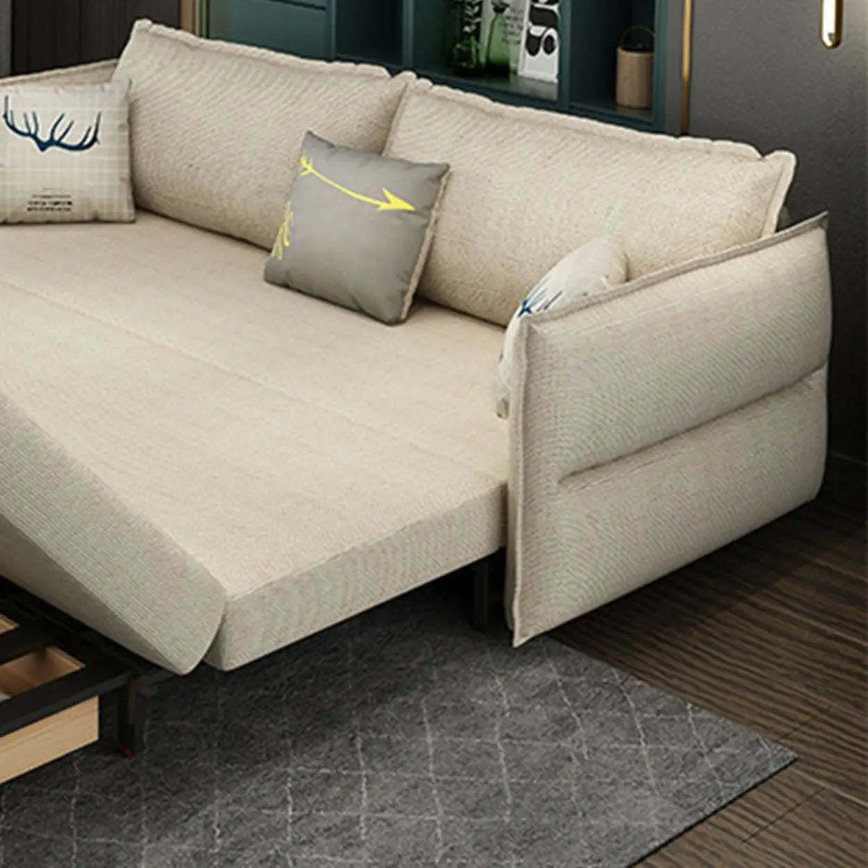 White Recessed-Arm Sleeper Sofa with Slipcover — Latex