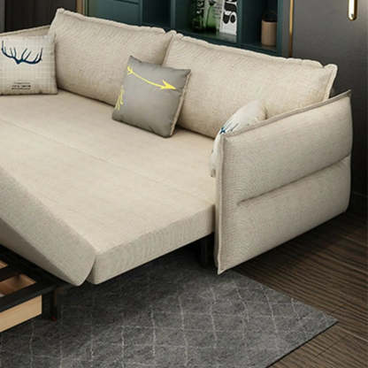 White Recessed-Arm Sleeper Sofa with Slipcover — Latex
