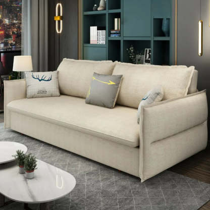 White Recessed-Arm Sleeper Sofa with Slipcover — Latex