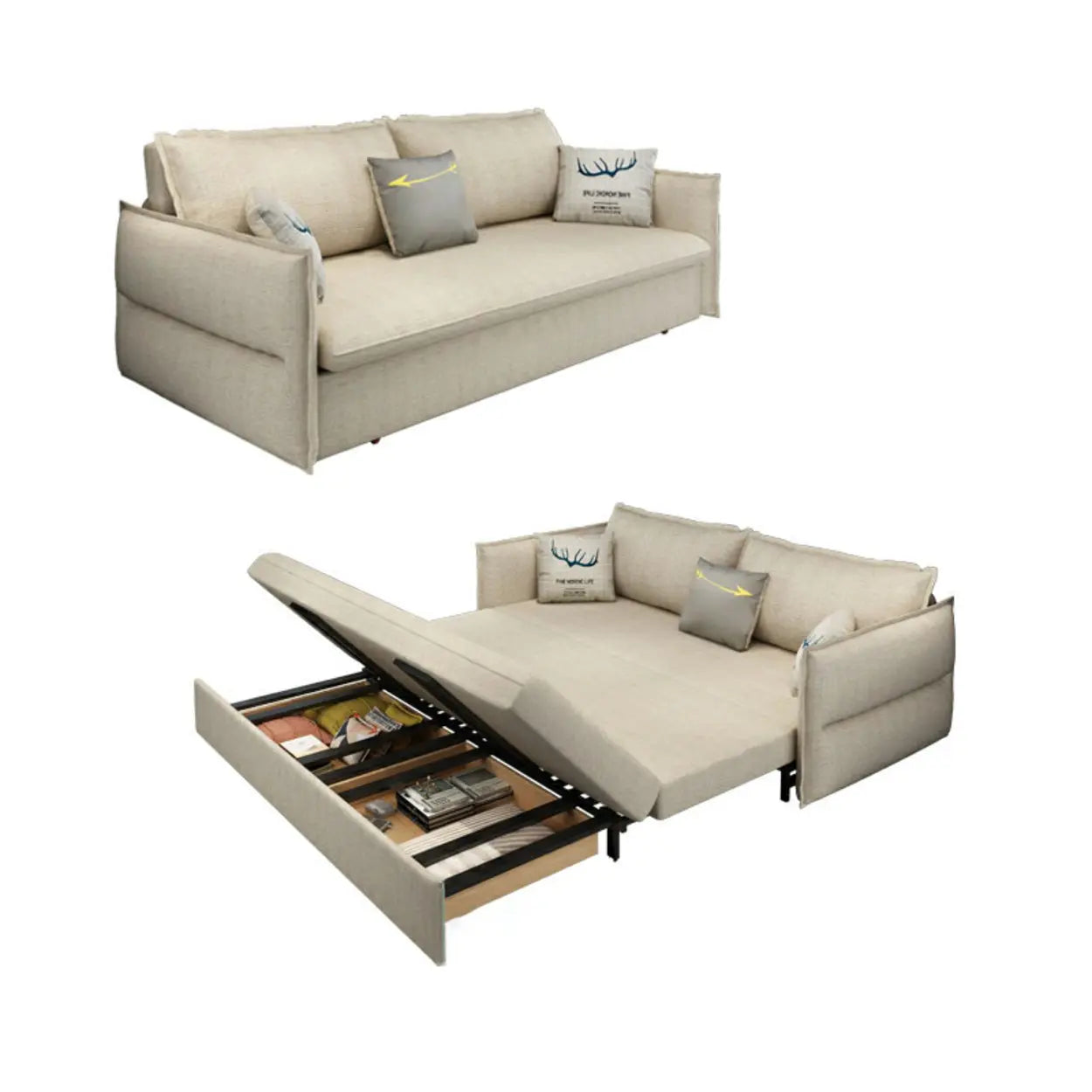 White Recessed-Arm Sleeper Sofa with Slipcover — Sponge
