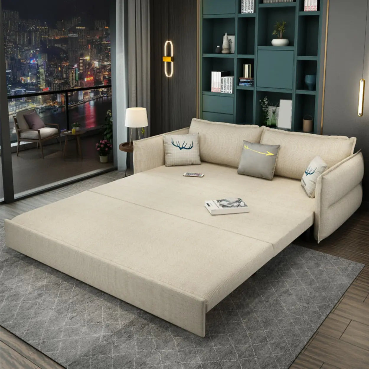 White Recessed-Arm Sleeper Sofa with Slipcover — Coir