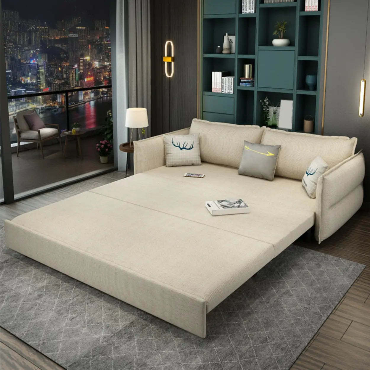 White Recessed-Arm Sleeper Sofa with Slipcover — Coir