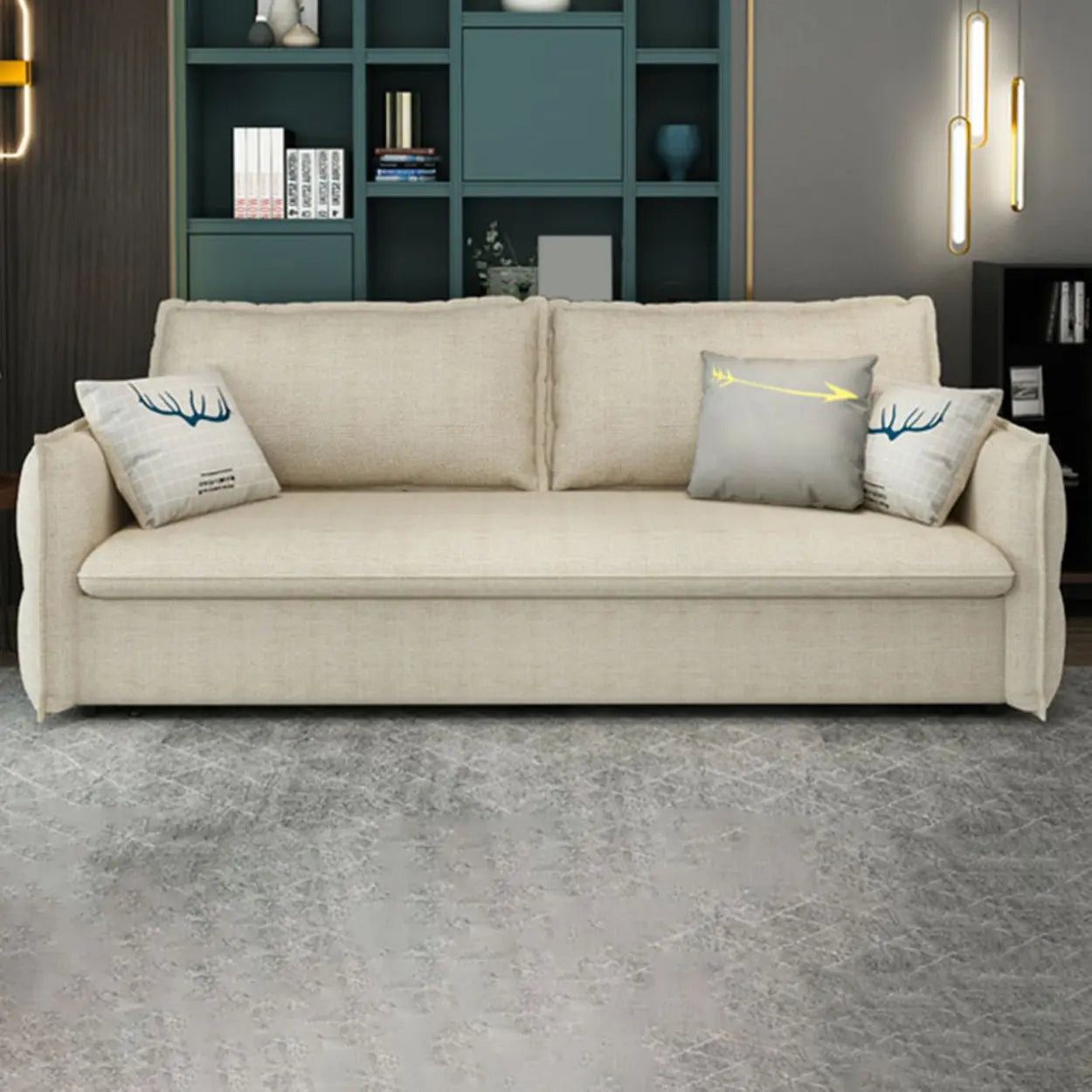 White Recessed-Arm Sleeper Sofa with Slipcover — Latex