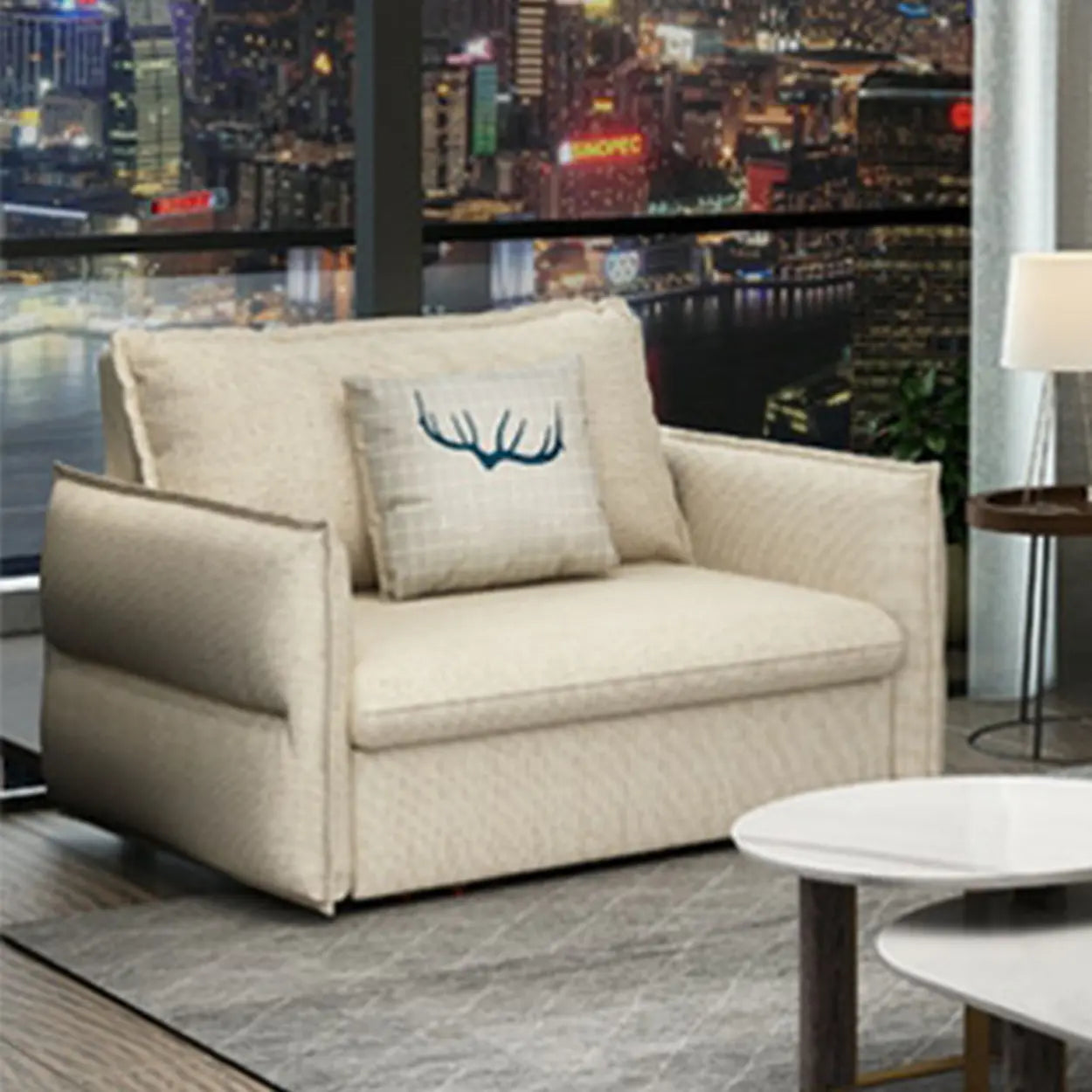 White Recessed-Arm Sleeper Sofa with Slipcover — Sponge