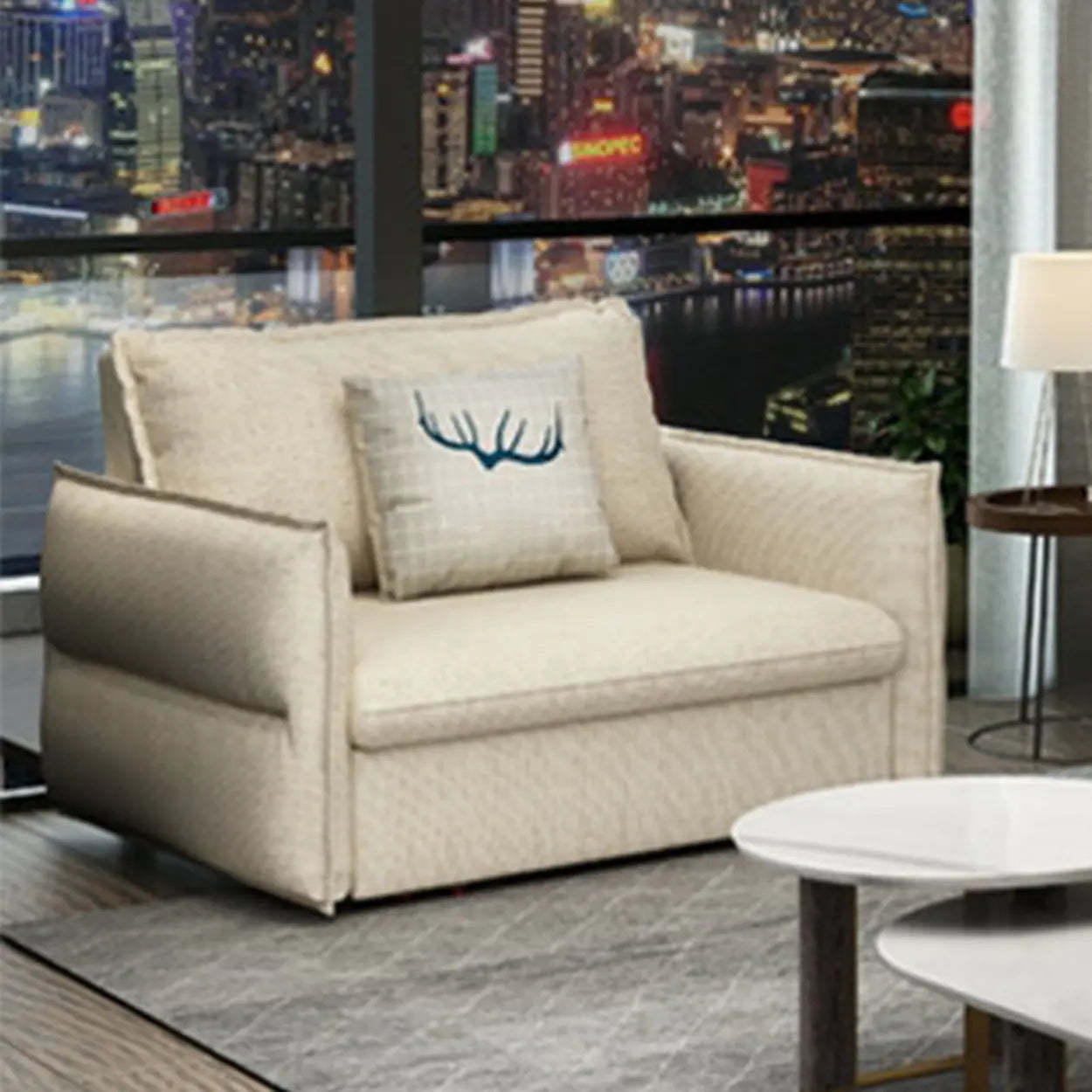 White Recessed-Arm Sleeper Sofa with Slipcover — Sponge