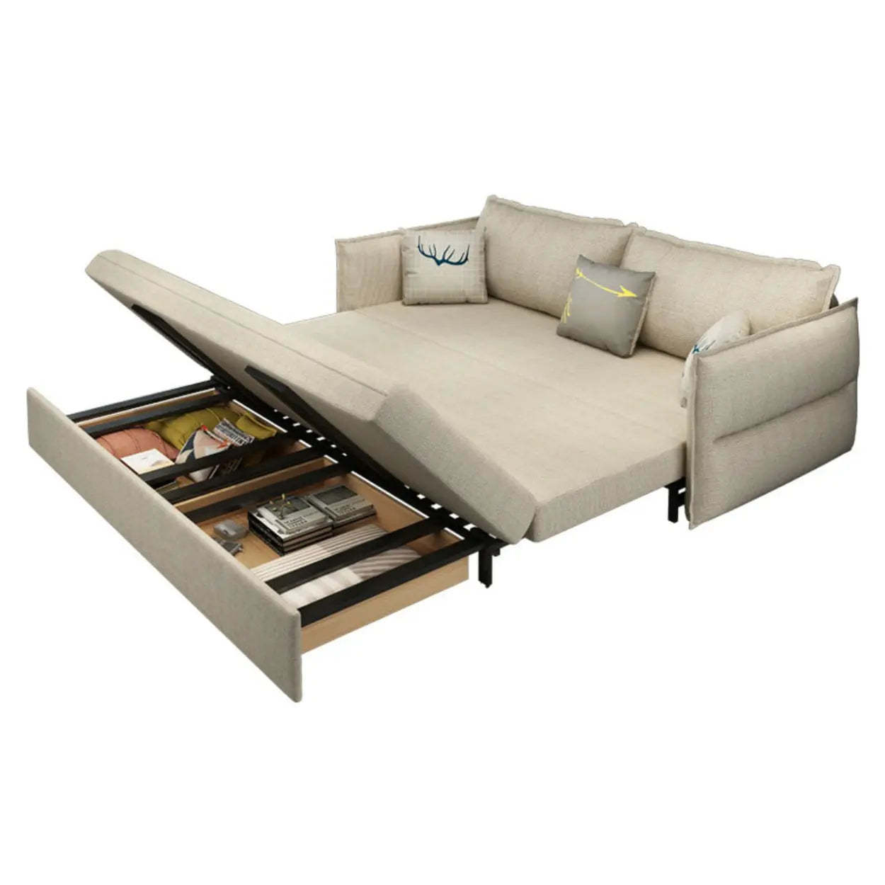 White Recessed-Arm Sleeper Sofa with Slipcover — Coir