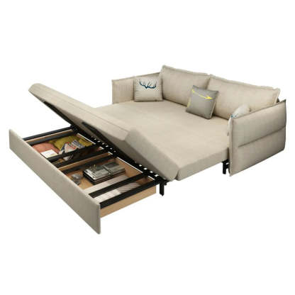 White Recessed-Arm Sleeper Sofa with Slipcover — Coir