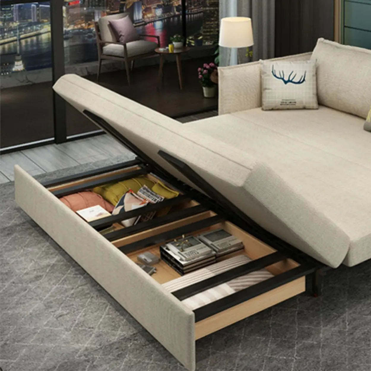 White Recessed-Arm Sleeper Sofa with Slipcover — Latex