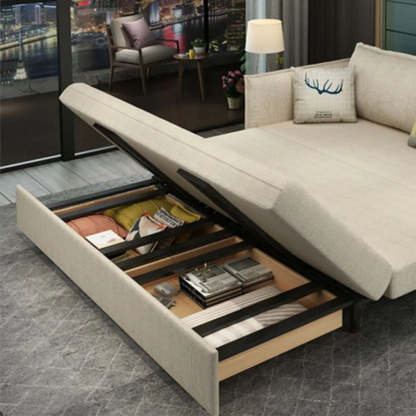 White Recessed-Arm Sleeper Sofa with Slipcover — Latex