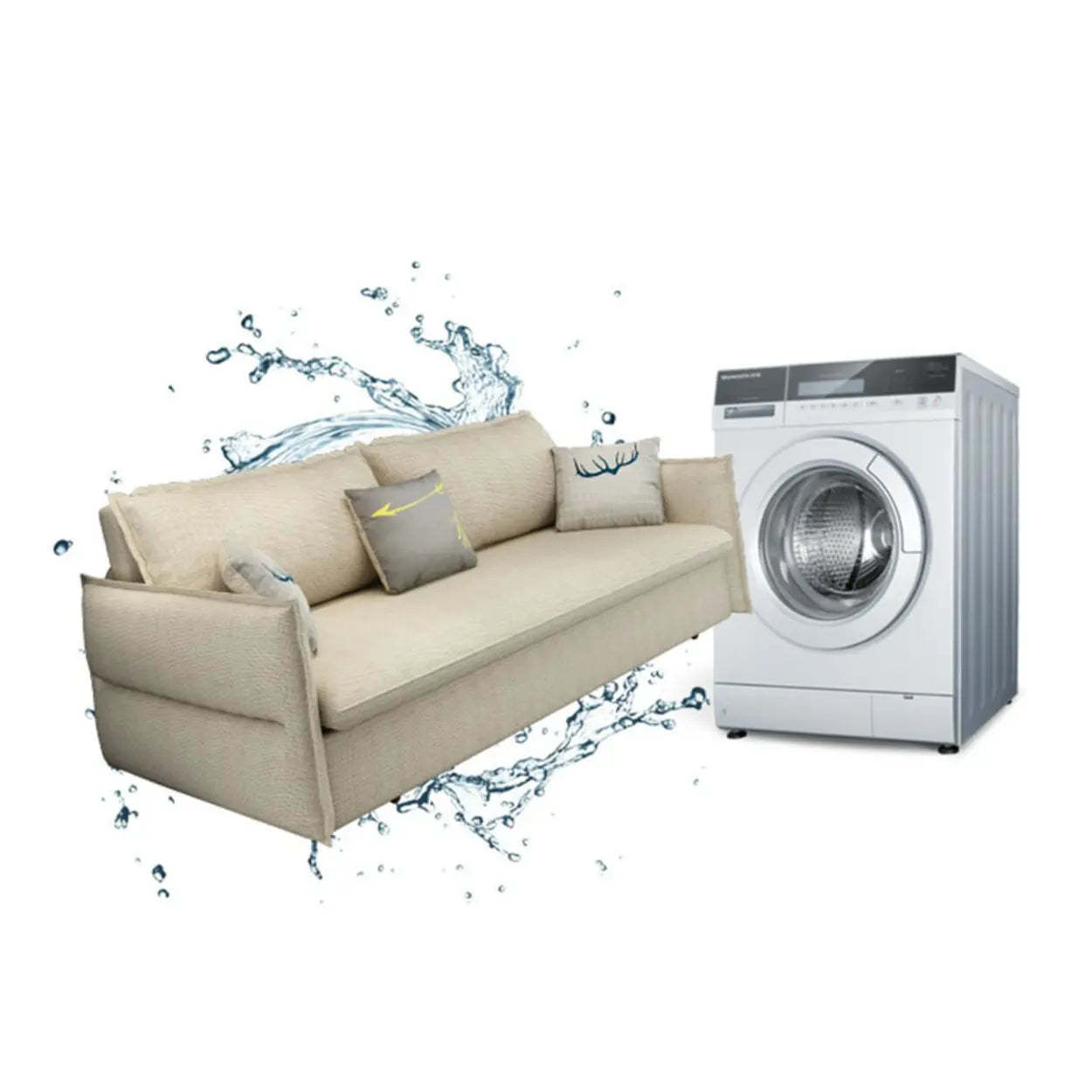 White Recessed-Arm Sleeper Sofa with Slipcover — Coir