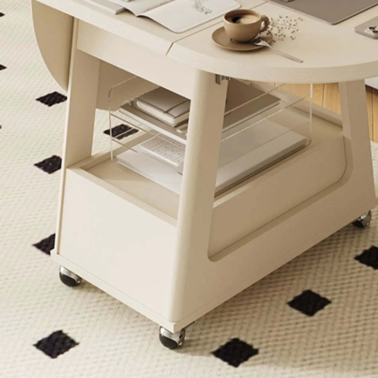 White Rectangle Foldable Rolling End Table