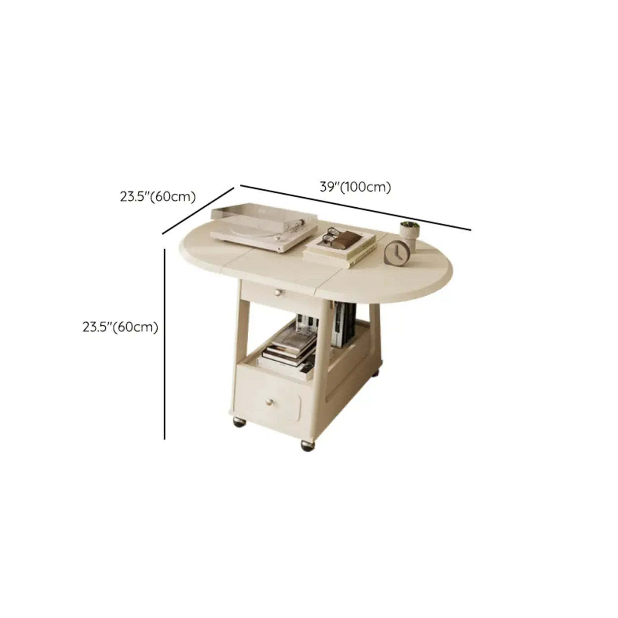 White Rectangle Foldable Rolling End Table