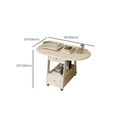 White Rectangle Foldable Rolling End Table