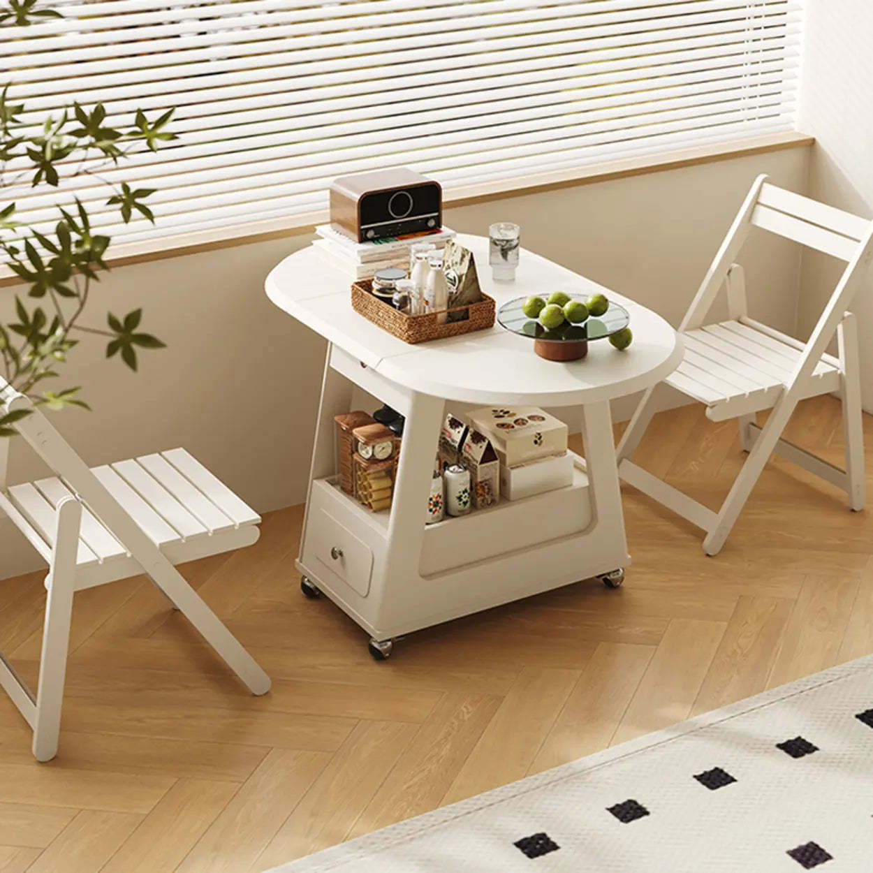 White Rectangle Foldable Rolling End Table