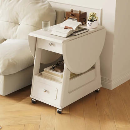 White Rectangle Foldable Rolling End Table