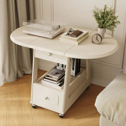 White Rectangle Foldable Rolling End Table
