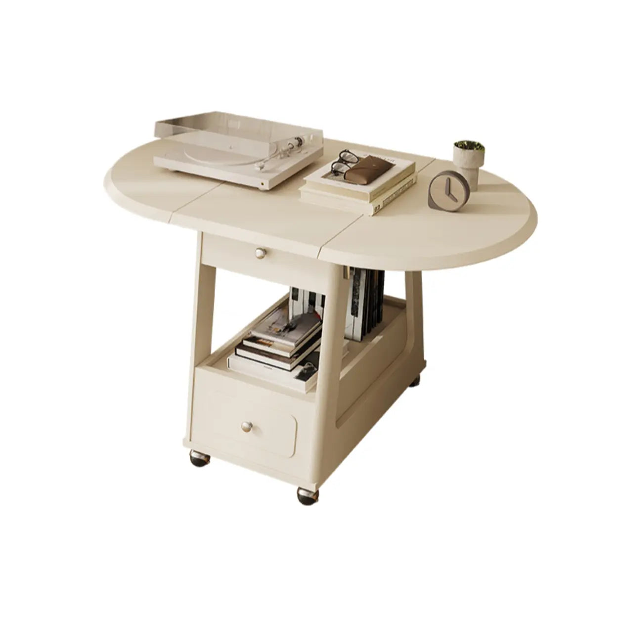 White Rectangle Foldable Rolling End Table