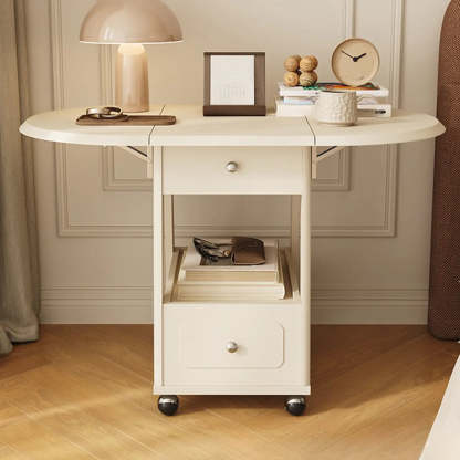 White Rectangle Foldable Rolling End Table