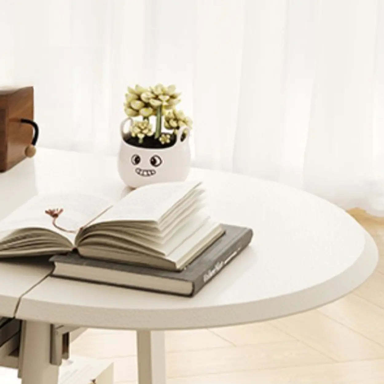 White Rectangle Foldable Rolling End Table