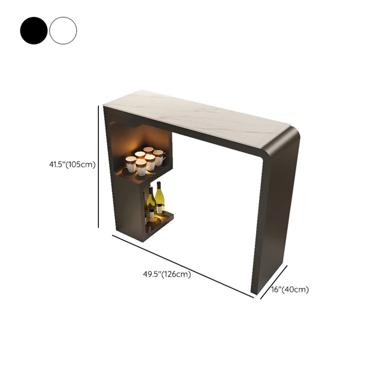 White Rectangle Marble Engineered Wood Console Bar Table