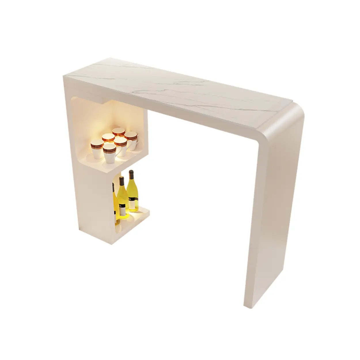 White Rectangle Marble Engineered Wood Console Bar Table — White / Table Only