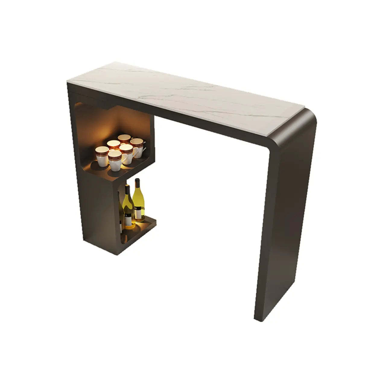 White Rectangle Marble Engineered Wood Console Bar Table — Black / Table Only