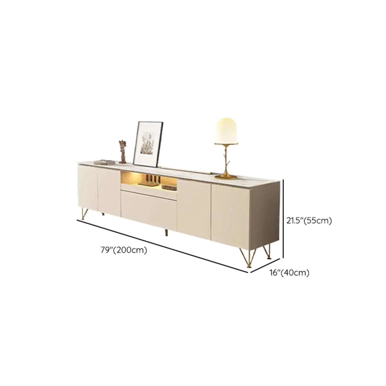 White Rectangular Open Storage Stone TV Stand