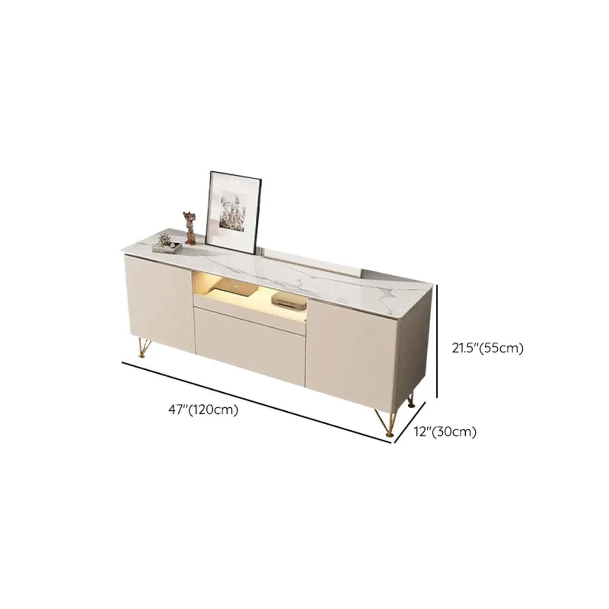 White Rectangular Open Storage Stone TV Stand