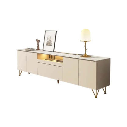 White Rectangular Open Storage Stone TV Stand