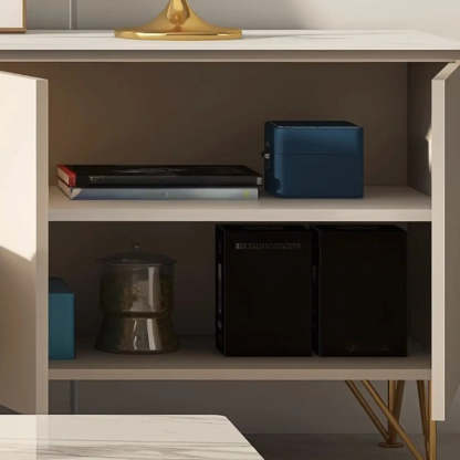 White Rectangular Open Storage Stone TV Stand