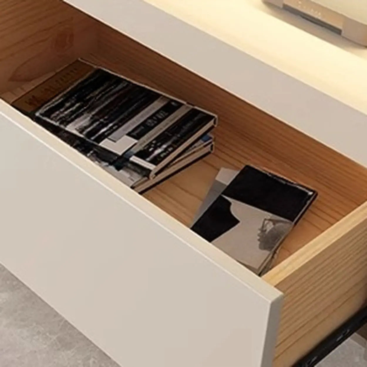 White Rectangular Open Storage Stone TV Stand