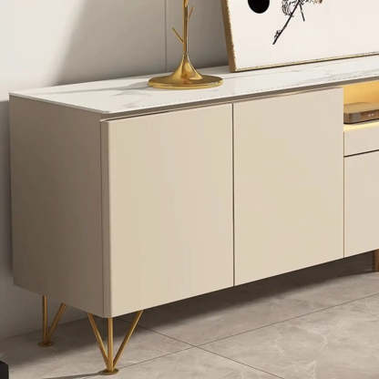 White Rectangular Open Storage Stone TV Stand
