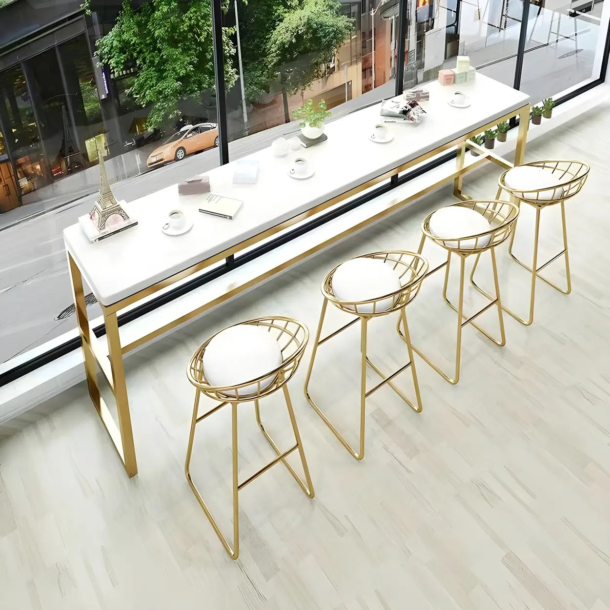 Large White Rectangular Rock Slab Bar Table with Footrest — Table Only