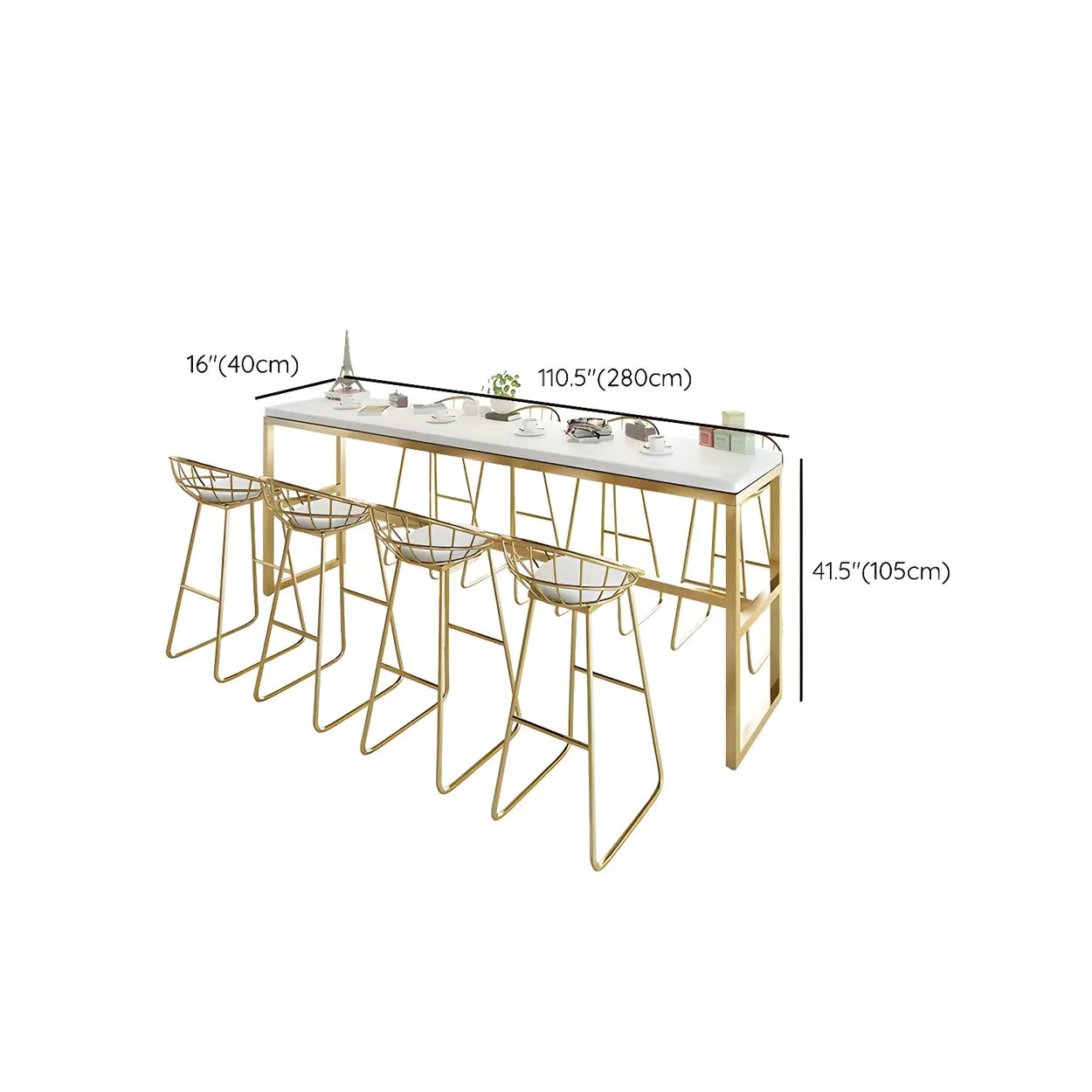 Large White Rectangular Rock Slab Bar Table with Footrest