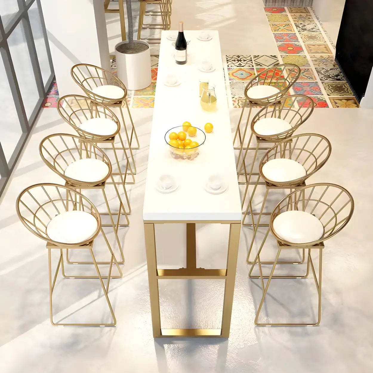 Large White Rectangular Rock Slab Bar Table with Footrest — Table Only