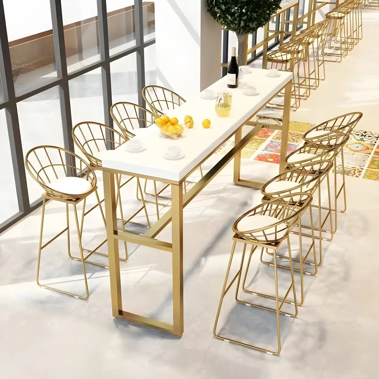 Large White Rectangular Rock Slab Bar Table with Footrest — Table Only