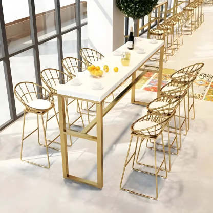 Large White Rectangular Rock Slab Bar Table with Footrest — Table Only