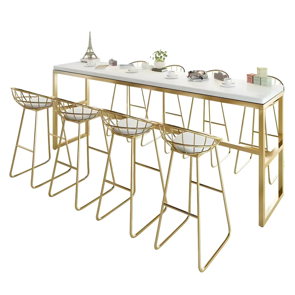 Large White Rectangular Rock Slab Bar Table with Footrest — Table Only