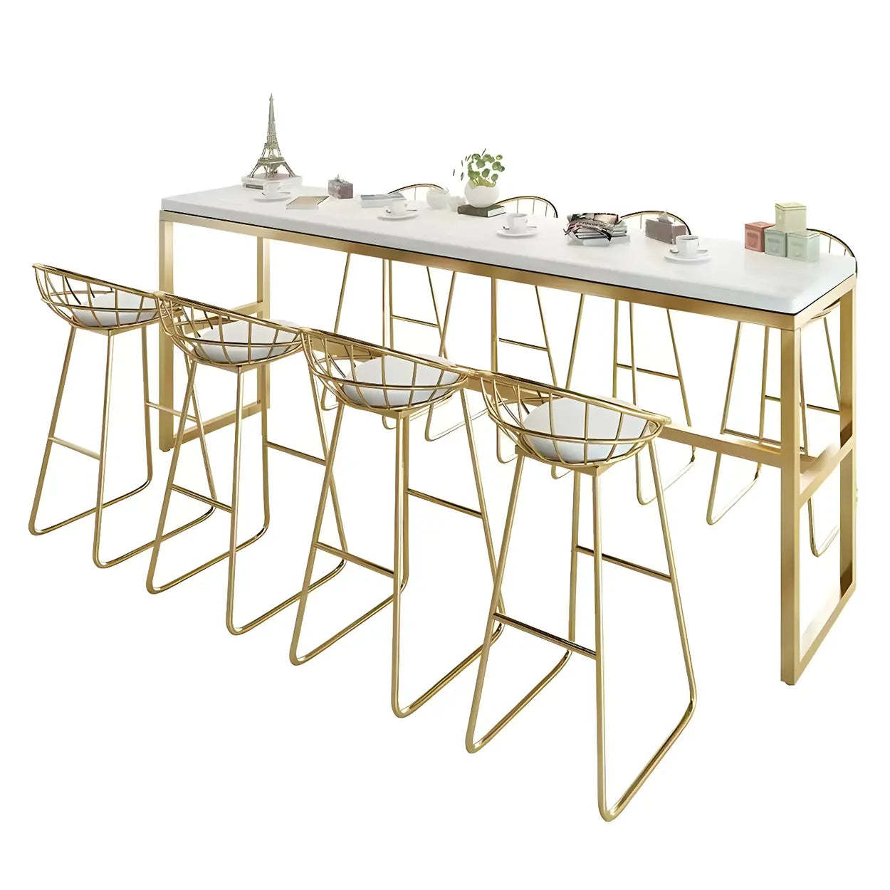 Large White Rectangular Rock Slab Bar Table with Footrest — Table Only