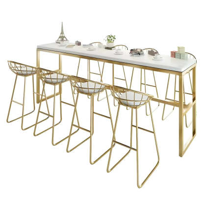 Large White Rectangular Rock Slab Bar Table with Footrest — Table Only