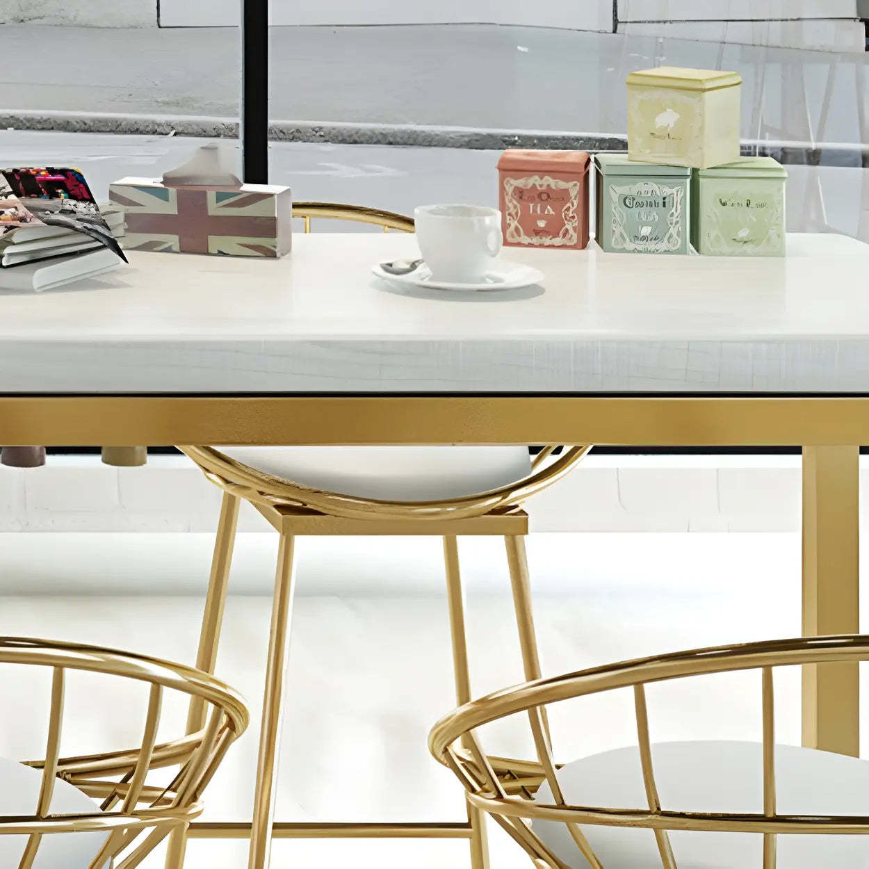 Large White Rectangular Rock Slab Bar Table with Footrest — Table Only