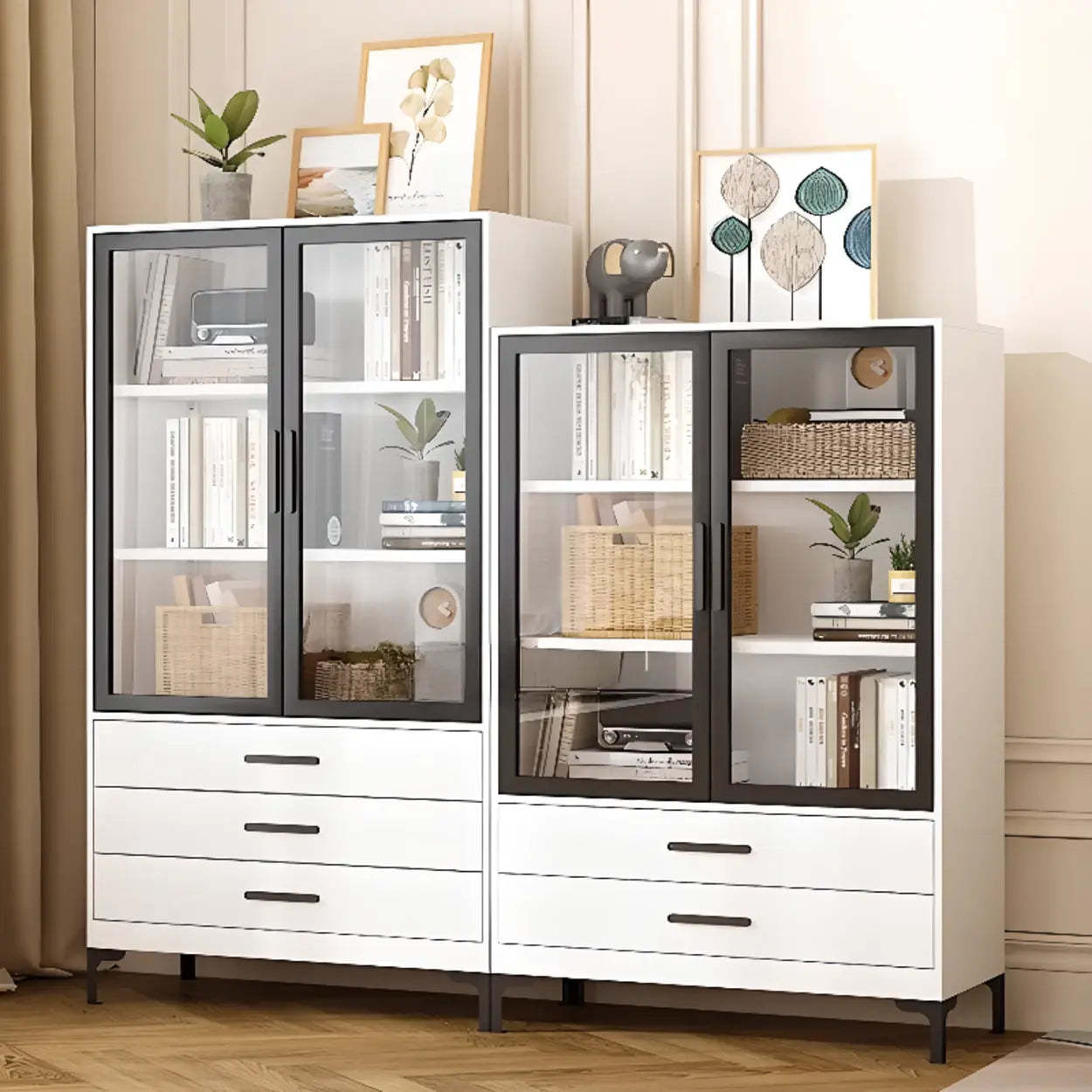 White Rectangle Steel Accent Display Cabinet