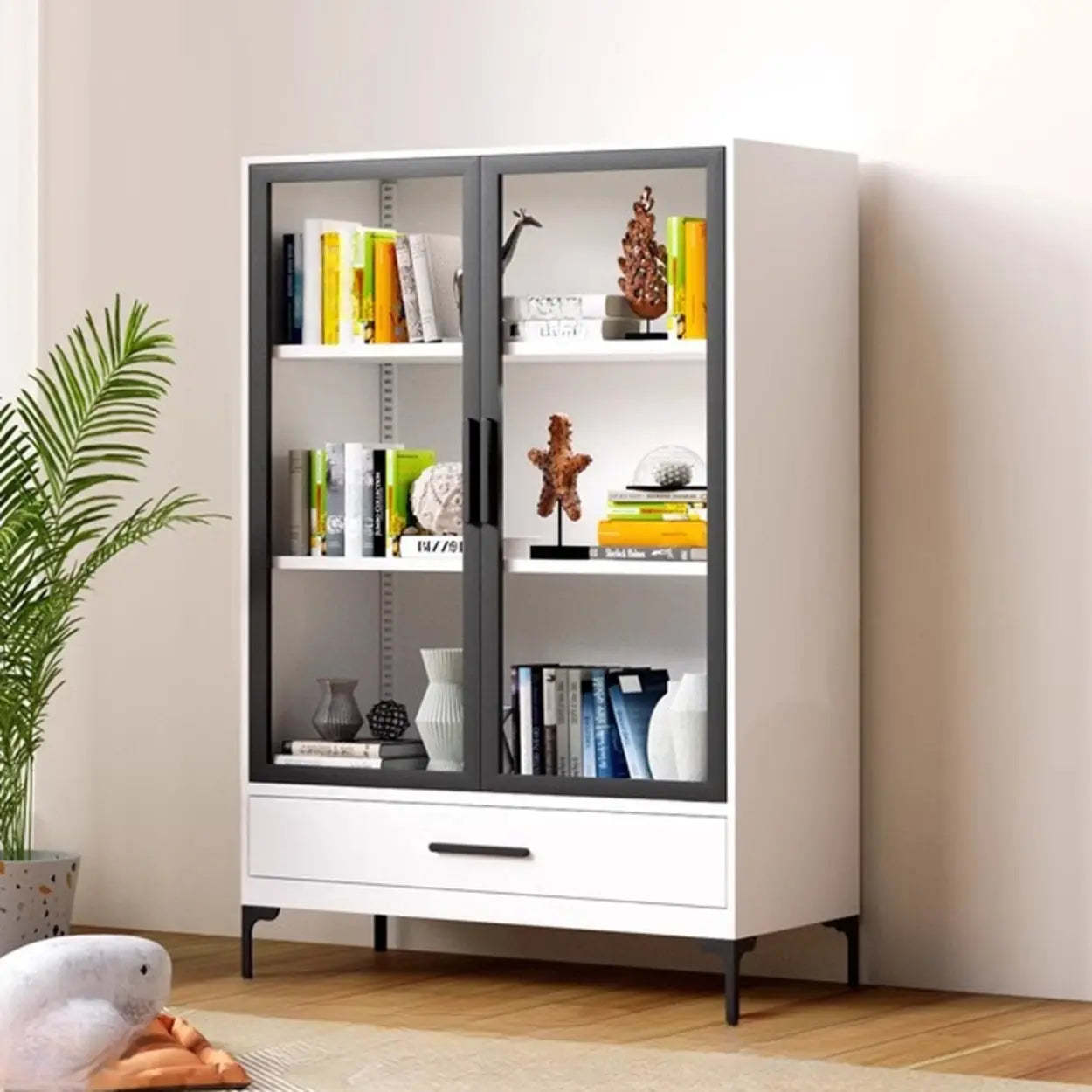 White Rectangle Steel Accent Display Cabinet