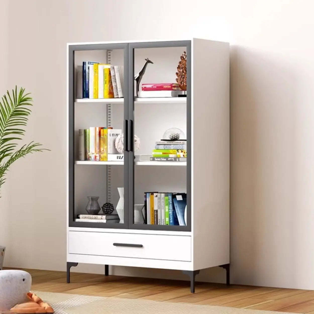 White Rectangle Steel Accent Display Cabinet