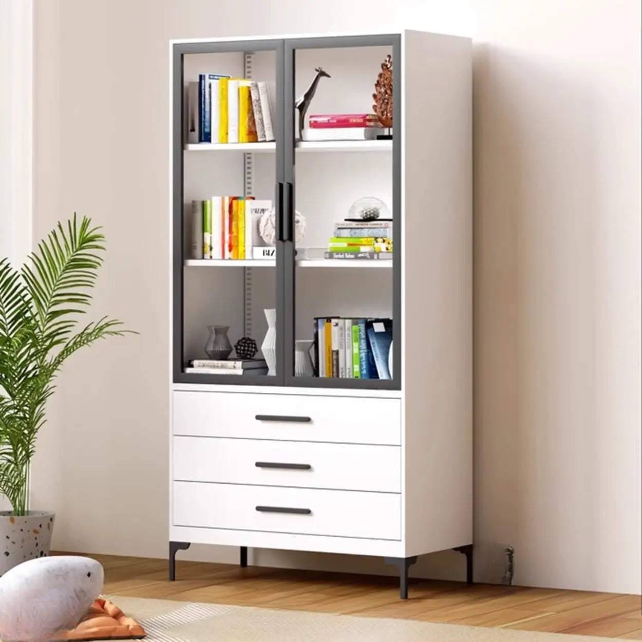 White Rectangle Steel Accent Display Cabinet