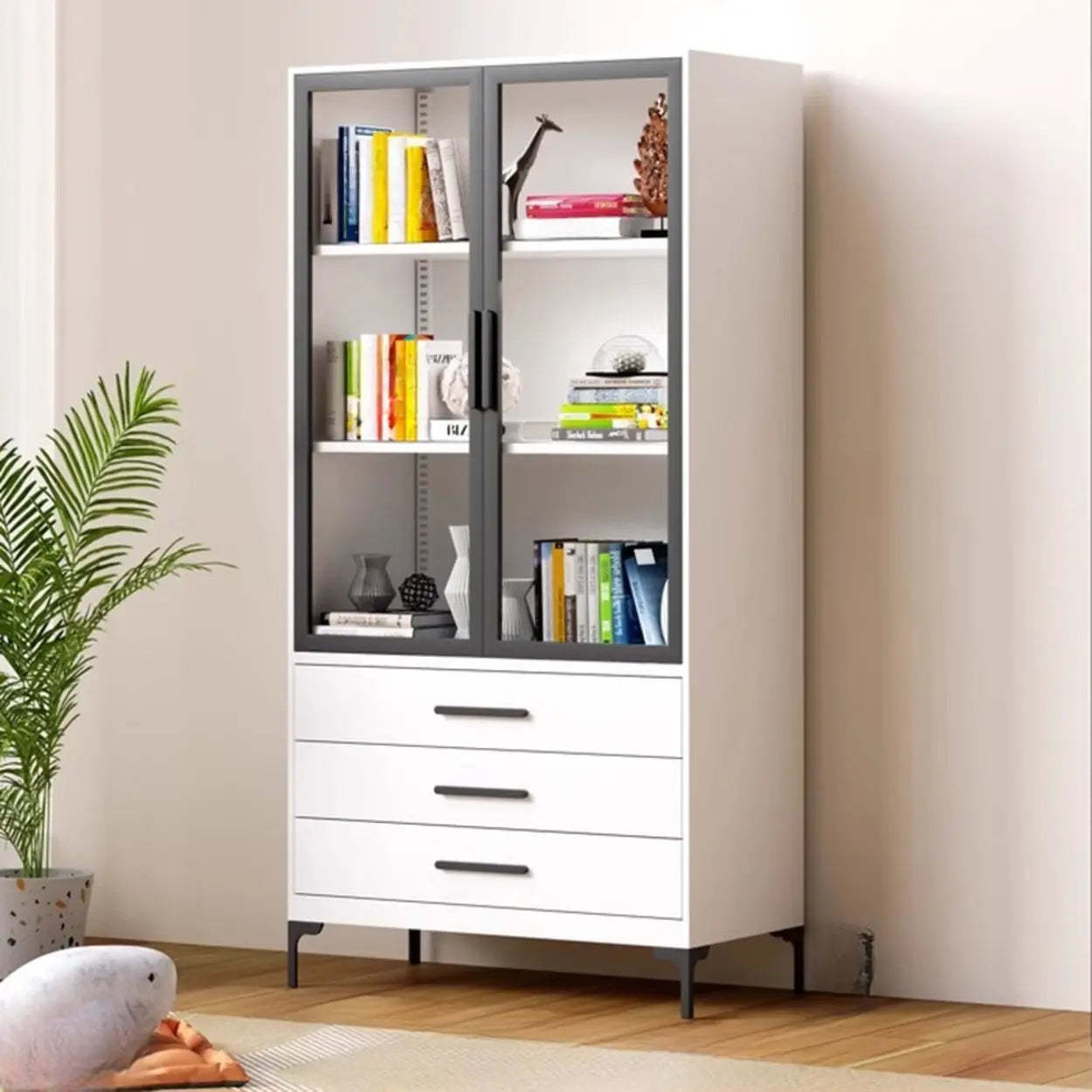 White Rectangle Steel Accent Display Cabinet