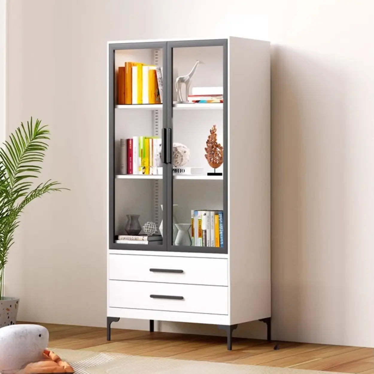 White Rectangle Steel Accent Display Cabinet