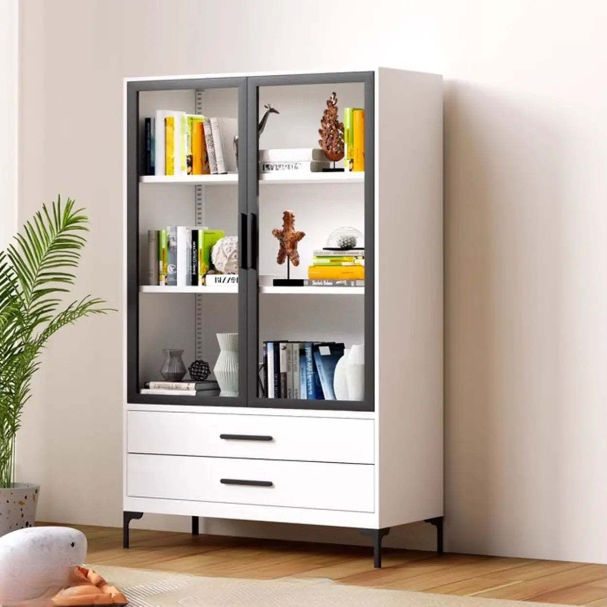 White Rectangle Steel Accent Display Cabinet