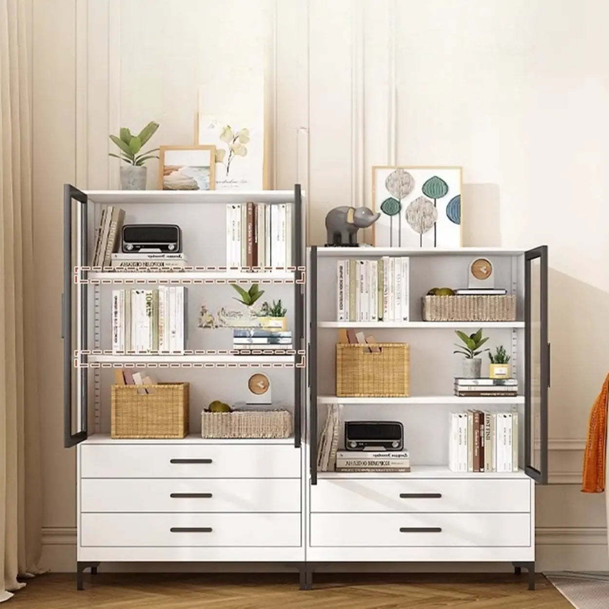 White Rectangle Steel Accent Display Cabinet
